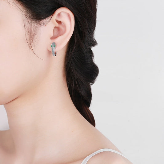Boucles d’oreilles serpent argent pierres vertes – Lila
