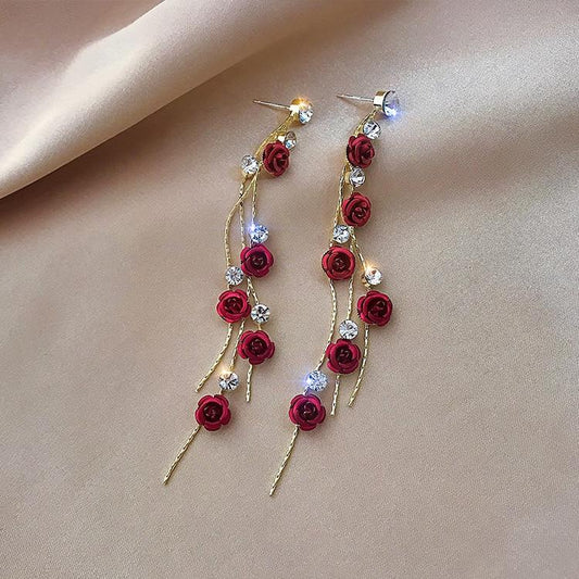 Boucles d’oreilles pendantes roses doré cristal – Léa
