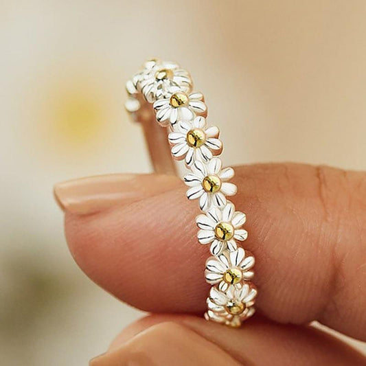 Bague ajustable argent émail marguerite – Léo