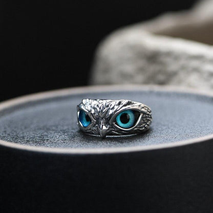 Bague ajustable hibou opale bleue argent – Léo