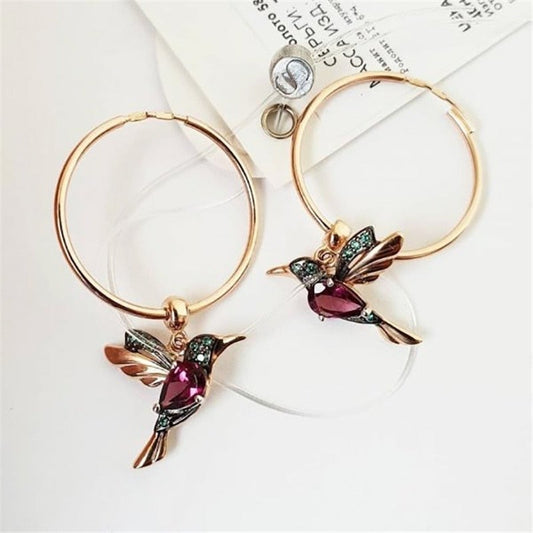 Créoles or pendentif colibri zirconias violets verts – Lila