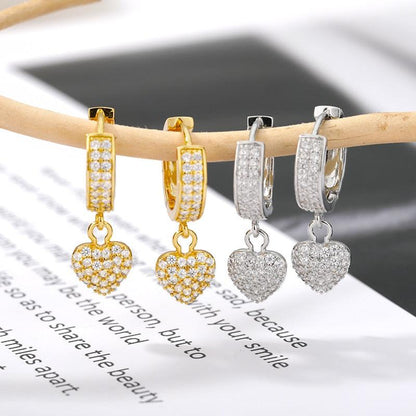 Boucles d'oreilles coeur en Zircon plaqué or