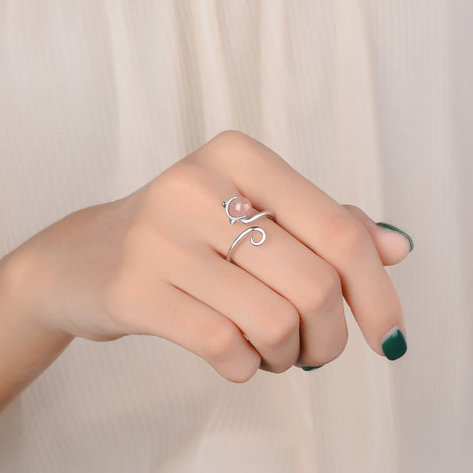 Bague chat argent agate rose – Léo
