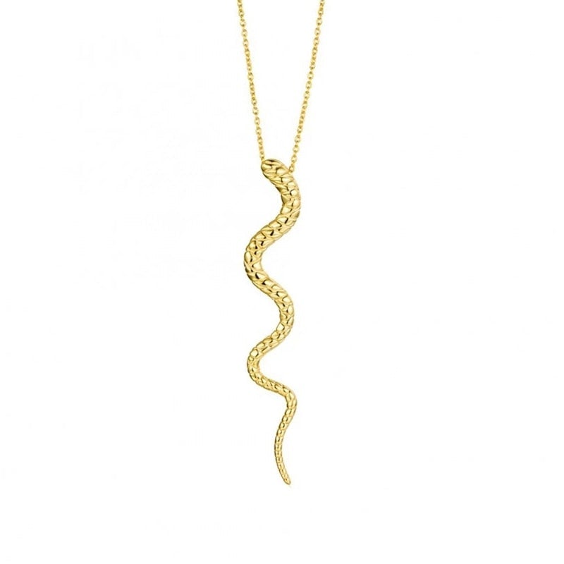 Collier pendentif serpent fin texturé or – Léo