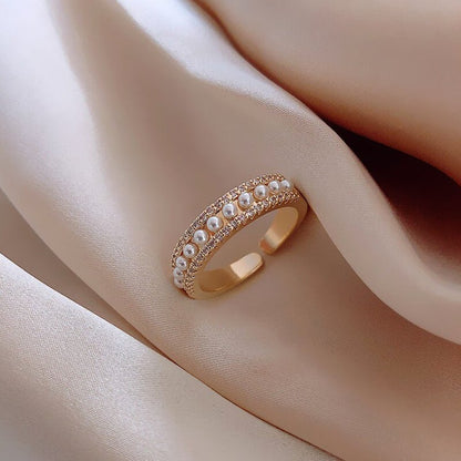 Bague ouverte perles cristaux or – Lila