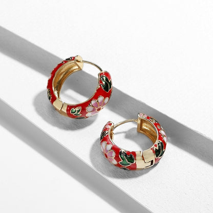 Créoles dorées émail bleu motif floral – Lila