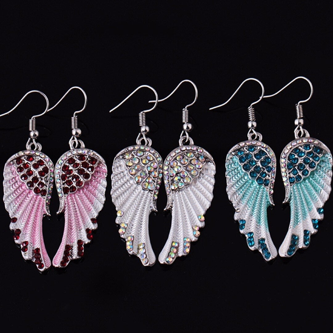 Boucles d’oreilles pendantes ailes argenté turquoise – Lila