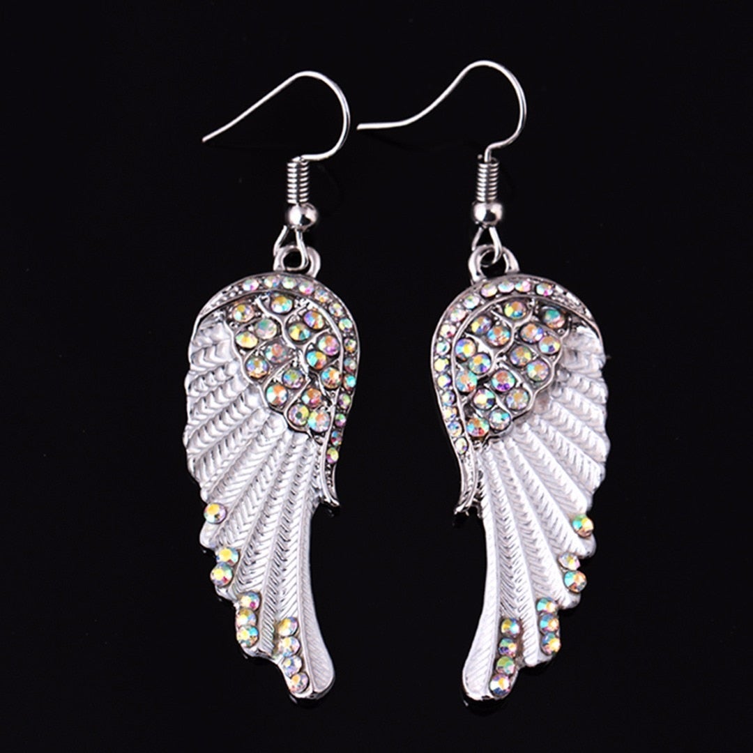 Boucles d’oreilles pendantes ailes argenté turquoise – Lila