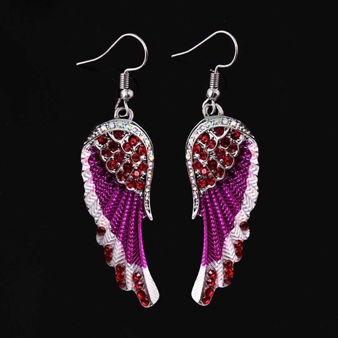 Boucles d’oreilles pendantes ailes argenté turquoise – Lila