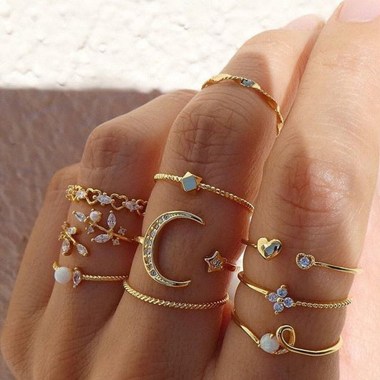 Bagues plaqué or et argent motifs lune étoile – Lila