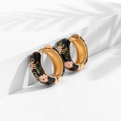 Créoles or émail bleu floral multicolore – Lila