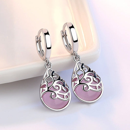 Boucles goutte arbre de vie argent rose – Lila