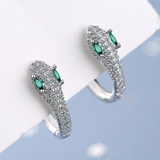 Boucles d’oreilles serpent argent pierres vertes – Léo