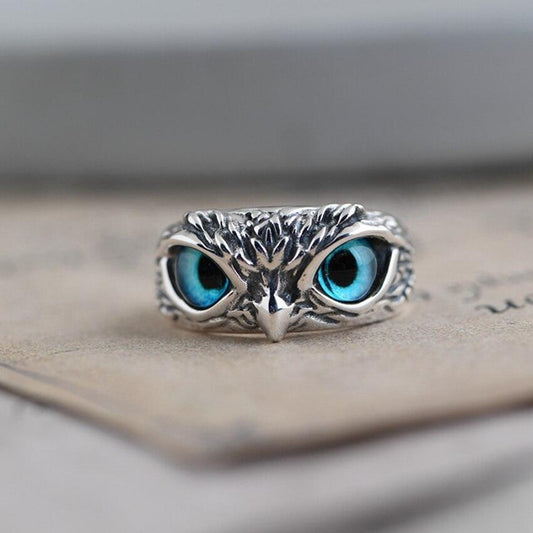 Bague ajustable hibou opale bleue argent – Léo