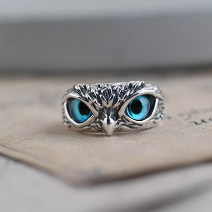 Bague ajustable hibou argent opale bleue – Léo