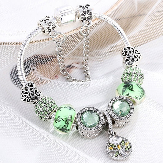Bracelet perles cristal vert argent – Lise