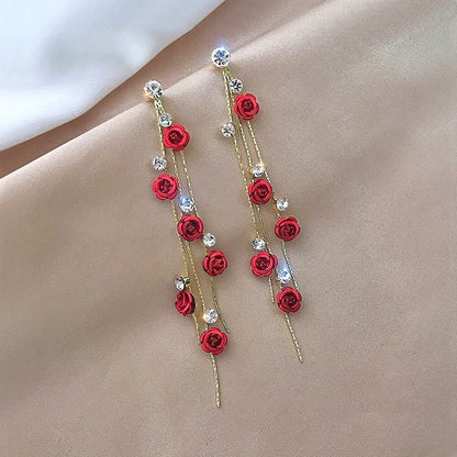 Boucles d’oreilles pendantes roses doré cristal – Léa