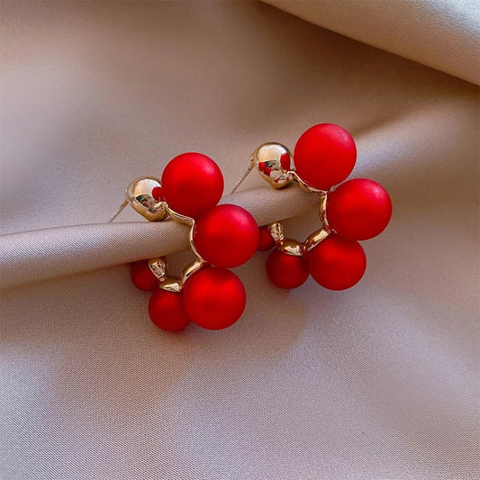 Boucles d’oreilles sphère perles rouges Or – Léo