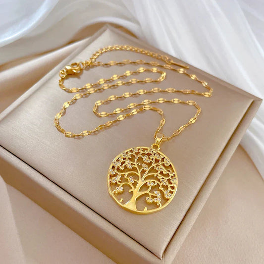 Collier pendentif arbre ajouré or brillant – Lila