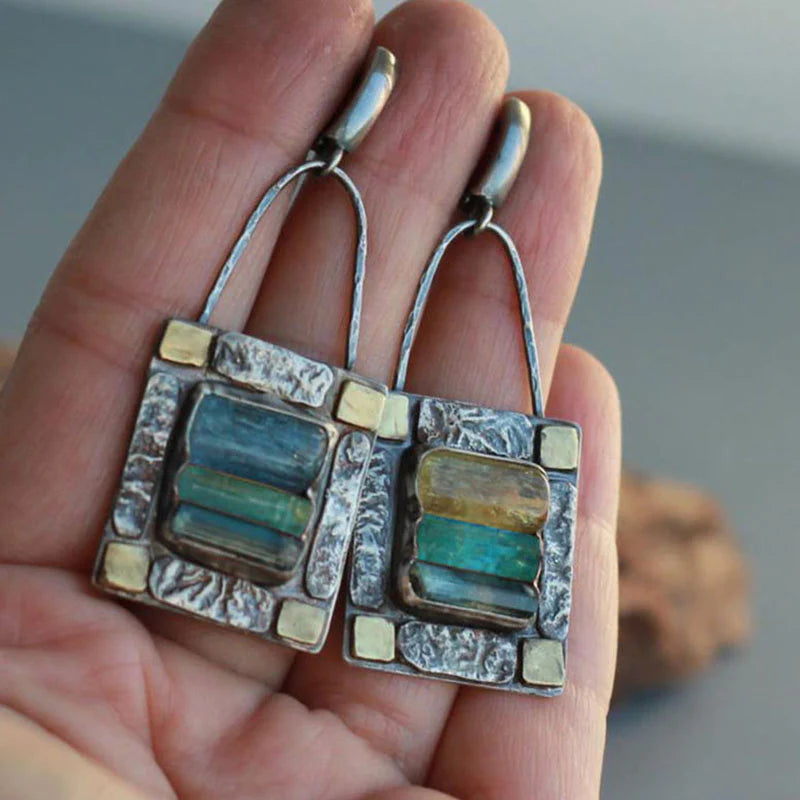 Boucles d’oreilles pendantes argent cristaux verts bleus – Lila