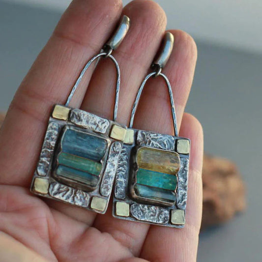 Boucles d’oreilles pendantes argent cristaux verts bleus – Lila