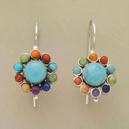 Boucles d’oreilles rondes argent turquoise multicolore – Léo