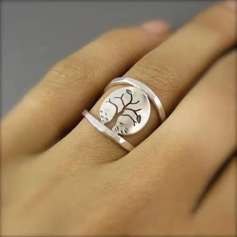 Bague ajustable arbre de vie argent gravé – Léo