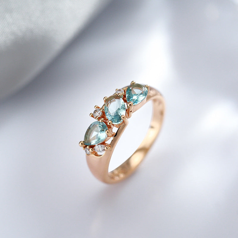Bague ovale or zirconiums bleus – Léo