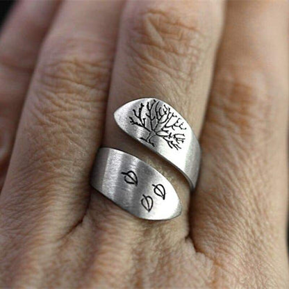 Bague ajustable argent gravée arbre de vie – Léo