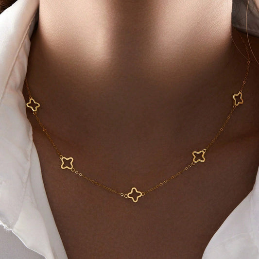 Collier chaîne fine trèfles plaqué or – Inès