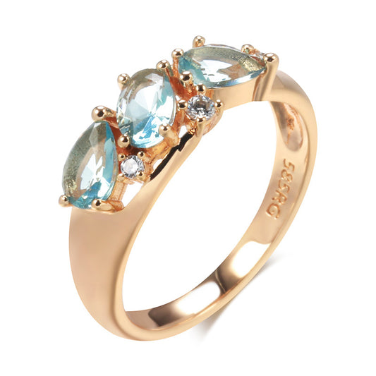 Bague ovale or zirconiums bleus – Léo