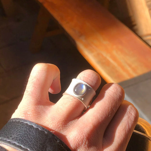 Bague argent texturée pierre de lune – Léo