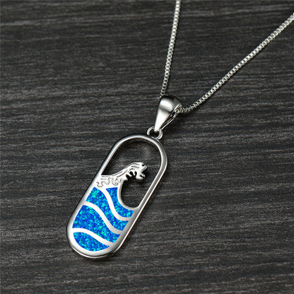 Collier pendentif vague opale bleue argent – Léo