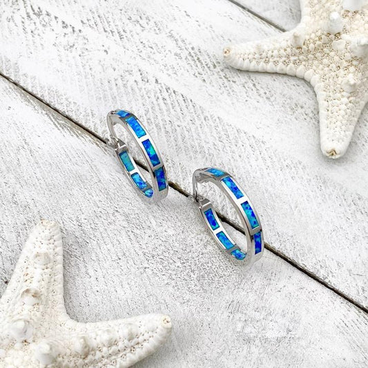 Créoles argent opales bleues – Léo