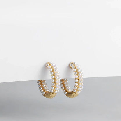Créoles perles blanches plaqué or – Elsa