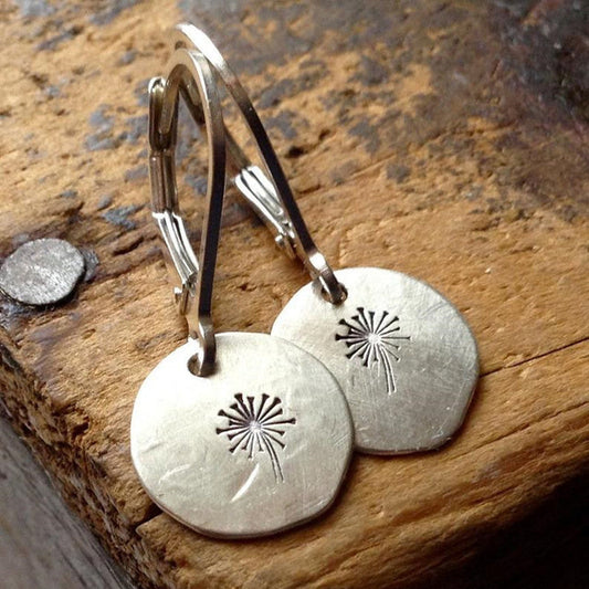 Boucles d’oreilles pendantes disque gravé plaqué argent – Léa
