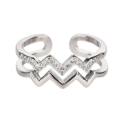Bague ajustable doubles vagues plaqué or zircon – Léo