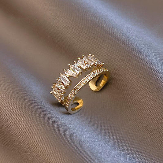 Bague couronne ajustable or zircon baguette – Léo
