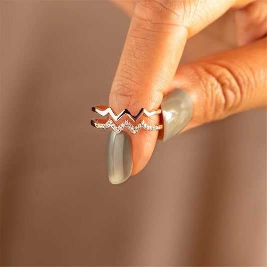 Bague ajustable doubles vagues plaqué or zircon – Léo