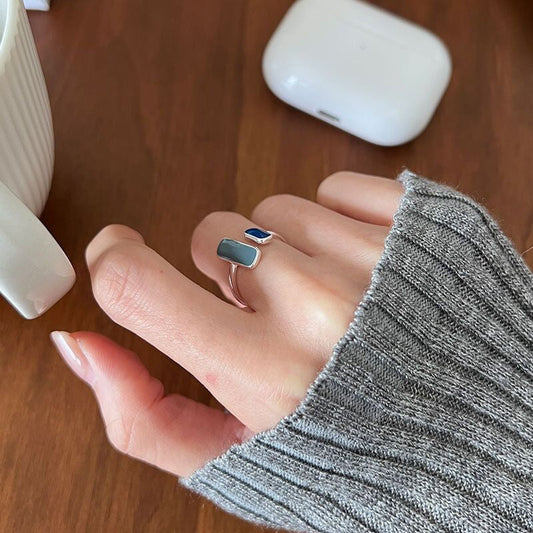 Bague argent pierres rectangulaires bleue et grise – Léa
