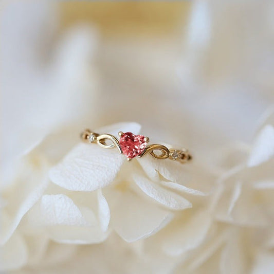 Bague cœur zircon rose or volute – Lise