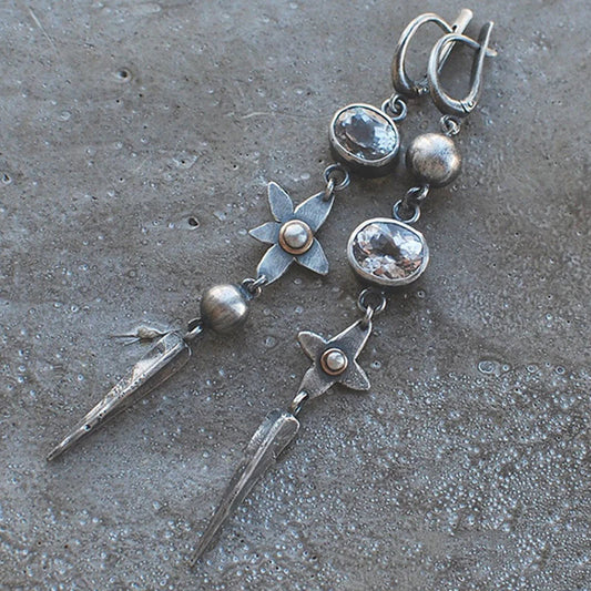 Boucles d’oreilles pendantes argent floral strass – Lila