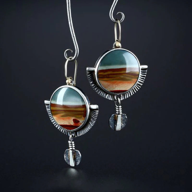 Boucles d’oreilles pendantes argent disque multicolore – Léo