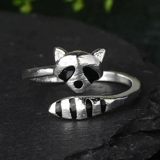 Bague ajustable raton laveur argent noir – Léo