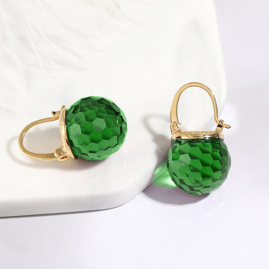 Boucles d’oreilles sphère cristal vert plaqué or – Léo