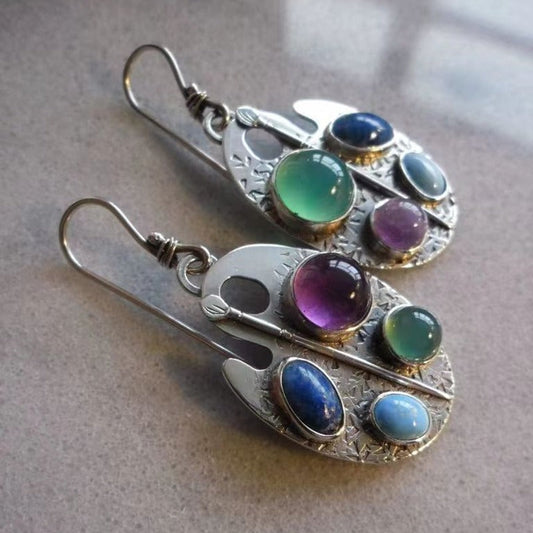 Boucles d’oreilles pendantes argent pierres multicolores – Léa