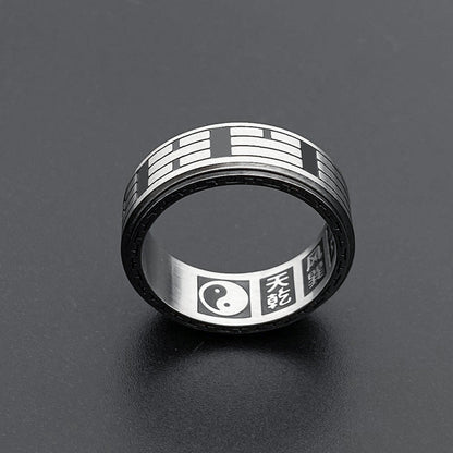 Bague acier inoxydable symbole Yin Yang noir argent – Léo