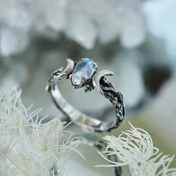 Bague argent croissants pierre marquise – Léo
