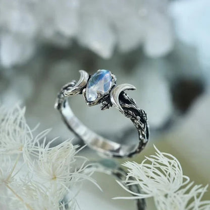 Bague argent croissants pierre marquise – Léo