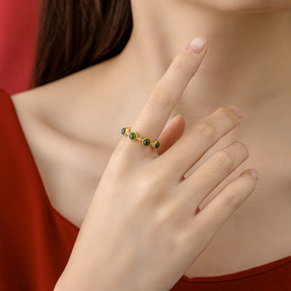 Bague ajustable jade verte plaqué or – Lila
